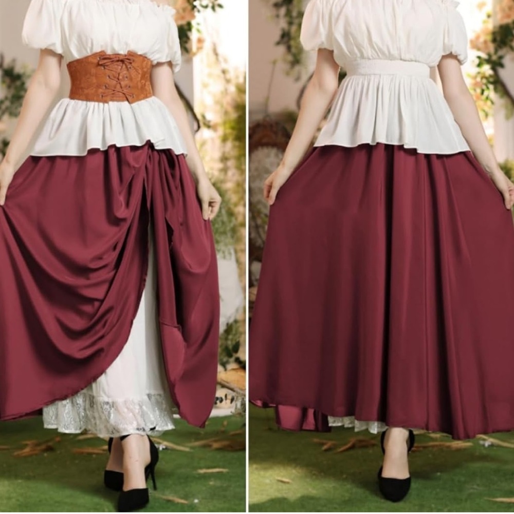 Scarlet Darkness Victorian Renaissance Two Way Midi Double Layer Skirt - Picture 10 of 11